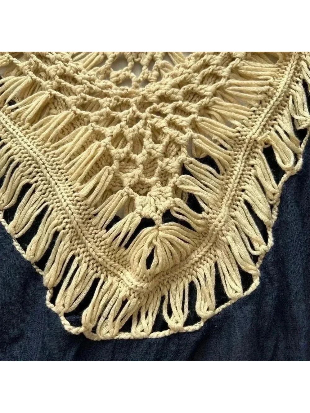 Umgee Long Sleeve Boho Crochet Sheer Top Navy Blue Size L Bohemian - Picture 9 of 14